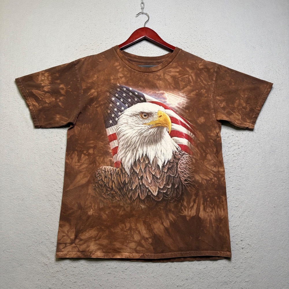 The Mountain T-Shirt Men Large Brown Bald Eagle American Flag Tie Dye Y2K